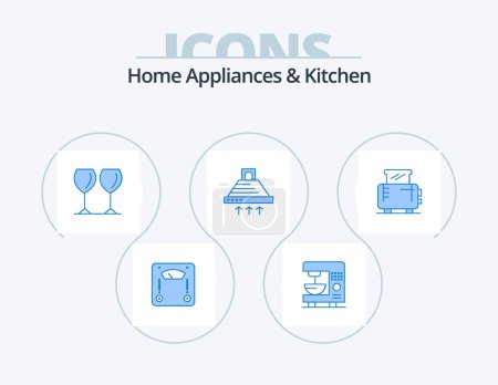 Illustration for Home Appliances And Kitchen Blue Icon Pack 5 Icon Design. electric. exhaust. glass . kitchen. hood - Royalty Free Image