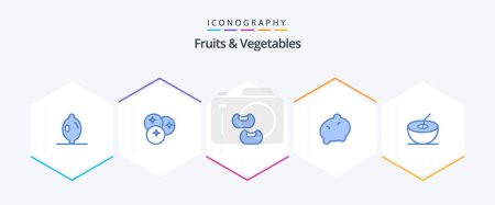 Ilustración de Fruits and Vegetables 25 Blue icon pack including . food. . coconut - Imagen libre de derechos