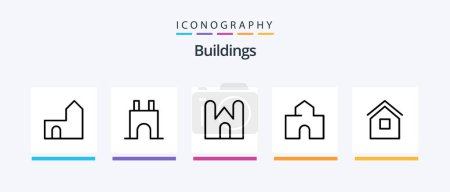 Illustration for Buildings Line 5 Icon Pack Including shack. house. factory. home. nuclear plant. Creative Icons Design - Royalty Free Image