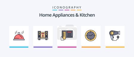 Ilustración de Home Appliances And Kitchen Line Filled 5 Icon Pack Including kitchen. plug. kitchen. hairdryer. dryer. Creative Icons Design - Imagen libre de derechos