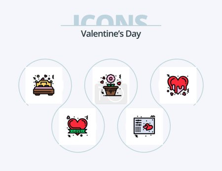 Illustration for Valentines Day Line Filled Icon Pack 5 Icon Design. music. keys. love. controller. romance - Royalty Free Image