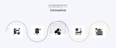 Téléchargez les illustrations : Coronavirus Glyph 5 Icon Pack Including coronavirus. medicine. medical treatment. hospital bed - en licence libre de droit