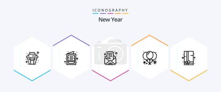 Illustration for New Year 25 Line icon pack including present. party. invitation. balloon. party - Royalty Free Image
