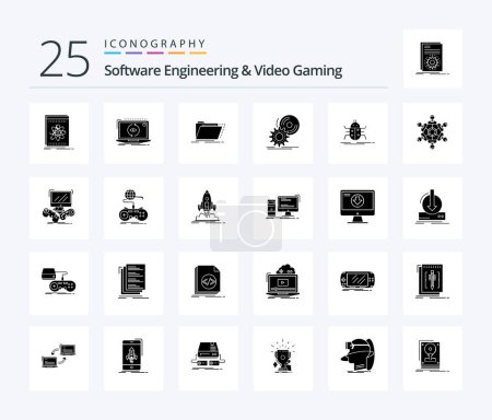 Ilustración de Software Engineering And Video Gaming 25 Solid Glyph icon pack including install. cd. software. folder. directory - Imagen libre de derechos