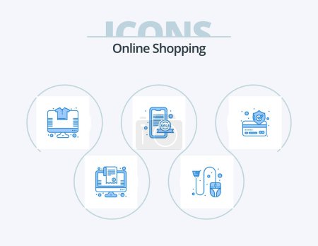 Téléchargez les illustrations : Online Shopping Blue Icon Pack 5 Icon Design. promotion. marketing. mouse. tshirt. shopping - en licence libre de droit
