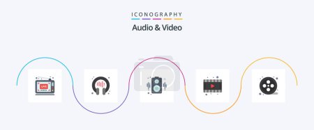 Ilustración de Audio And Video Flat 5 Icon Pack Including . movie reel. audio. movie. movie - Imagen libre de derechos