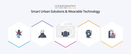 Téléchargez les illustrations : Smart Urban Solutions And Wearable Technology 25 FilledLine icon pack including headset. vr. alert. technology. axis - en licence libre de droit