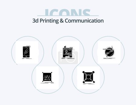 Illustration for 3d Printing And Communication Glyph Icon Pack 5 Icon Design. machine. 3d. data. telephone. phone - Royalty Free Image