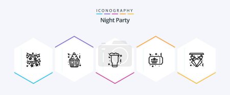 Illustration for Night Party 25 Line icon pack including party. celebration. party. ticket. wine - Royalty Free Image