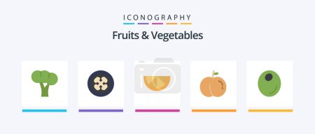 Téléchargez les illustrations : Fruits and Vegetables Flat 5 Icon Pack Including . oil. vegetarian. fruit. peach. Creative Icons Design - en licence libre de droit