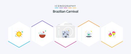 Illustration for Brazilian Carnival 25 Flat icon pack including maracas. flag. music. tea. breakfast - Royalty Free Image