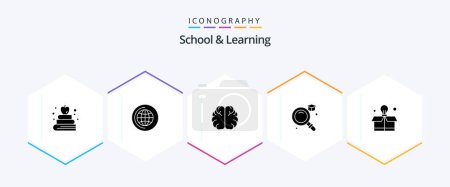 Téléchargez les illustrations : School And Learning 25 Glyph icon pack including . box. hemisphere. bulb. graduation - en licence libre de droit