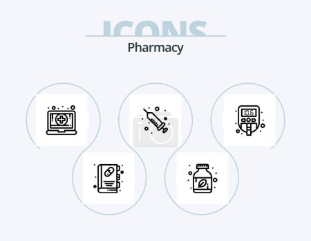 Illustration for Pharmacy Line Icon Pack 5 Icon Design. herbal. ayurvedic pills. medicine. medical. injection - Royalty Free Image