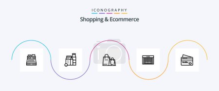 Téléchargez les illustrations : Shopping And Ecommerce Line 5 Icon Pack Including credit. shopping. bag . code. bar - en licence libre de droit