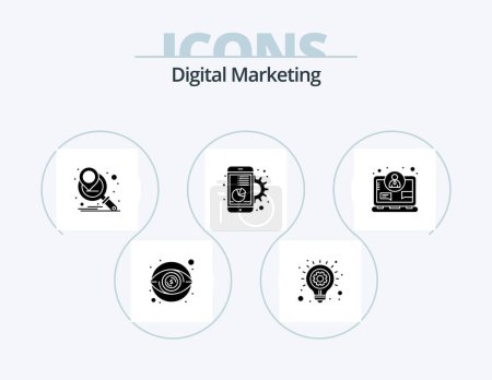 Téléchargez les illustrations : Digital Marketing Glyph Icon Pack 5 Icon Design. concept. mobile. marketing campaign. marketing. digital - en licence libre de droit