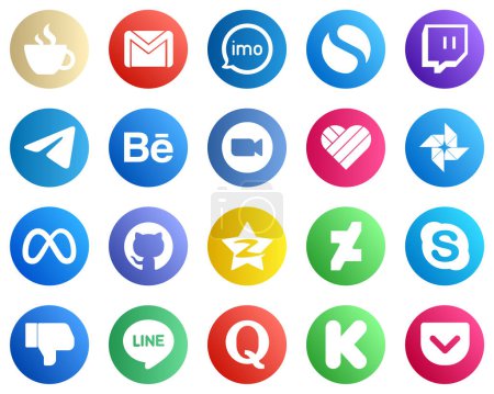 Illustration for 20 Social Media Icons for All Your Needs such as video. behance. video and telegram icons. Elegant and unique - Royalty Free Image