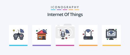 Téléchargez les illustrations : Internet Of Things Line Filled 5 Icon Pack Including wifi. shopping. mobile. cart. pulsometer. Creative Icons Design - en licence libre de droit