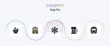 Ilustración de Map Pin Line Filled Flat 5 Icon Pack Including train. railway. ship wheel. maps. maps - Imagen libre de derechos