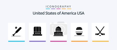Illustration for Usa Glyph 5 Icon Pack Including hokey. american. usa. eat. usa. Creative Icons Design - Royalty Free Image