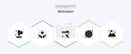 Illustration for Motivation 25 Glyph icon pack including mountain. goal. safe. setting. gear - Royalty Free Image