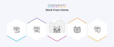 Illustration for Work From Home 25 Line icon pack including internet. video. online. workstation. monitor - Royalty Free Image