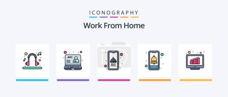Téléchargez les illustrations : Work From Home Line Filled 5 Icon Pack Including meeting. chart. video. content. done. Creative Icons Design - en licence libre de droit