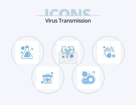 Illustration for Virus Transmission Blue Icon Pack 5 Icon Design. soap. kidney. flask. infection. disease - Royalty Free Image