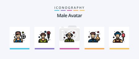 Téléchargez les illustrations : Male Avatar Line Filled 5 Icon Pack Including user. avatar. golfing. postman. man. Creative Icons Design - en licence libre de droit