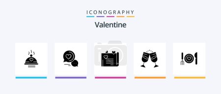 Illustration for Valentine Glyph 5 Icon Pack Including love. wedding card. love. love letter. romantic chat. Creative Icons Design - Royalty Free Image