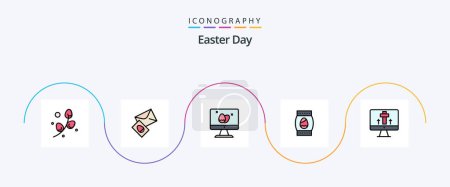 Illustration for Easter Line Filled Flat 5 Icon Pack Including screen. holiday. monitor. easter. egg - Royalty Free Image