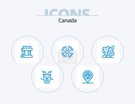 Téléchargez les illustrations : Canada Blue Icon Pack 5 Icon Design. canada. alpine. landmark. canada. snow flakes - en licence libre de droit
