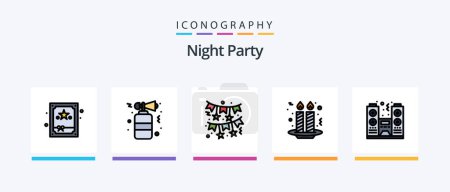 Téléchargez les illustrations : Night Party Line Filled 5 Icon Pack Including wine. night. lights. celebration. night. Creative Icons Design - en licence libre de droit