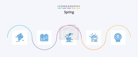 Illustration for Spring Blue 5 Icon Pack Including ram. spring. leaf. wheel. barrow - Royalty Free Image