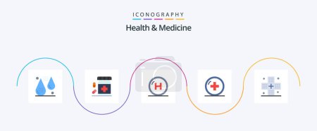 Téléchargez les illustrations : Health and Medicine Flat 5 Icon Pack Including medical. health. fitness. line. health - en licence libre de droit