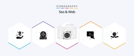 Illustration for Seo and Web 25 Glyph icon pack including . web. globe. plus. search - Royalty Free Image