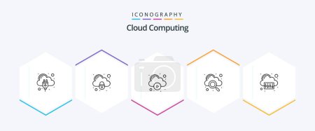 Téléchargez les illustrations : Cloud Computing 25 Line icon pack including config. find. cloud. search. cloud - en licence libre de droit