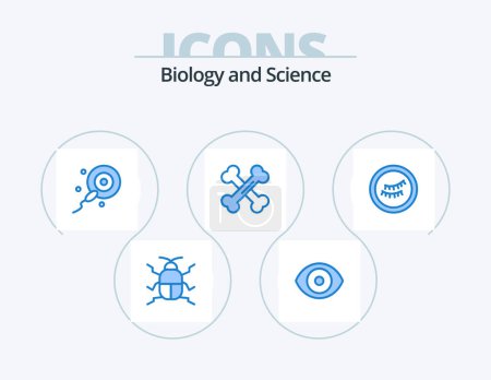 Illustration for Biology Blue Icon Pack 5 Icon Design. . eye. fertilization. science. bones - Royalty Free Image