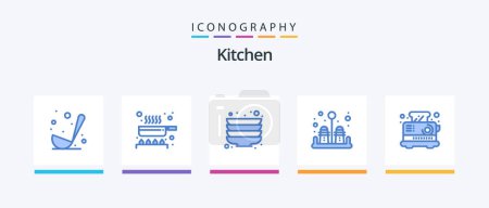 Téléchargez les illustrations : Kitchen Blue 5 Icon Pack Including toaster. electrical. kitchen. breakfast. salt. Creative Icons Design - en licence libre de droit