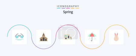Ilustración de Spring Flat 5 Icon Pack Including easter bunny. bunny. car. spring. rain - Imagen libre de derechos