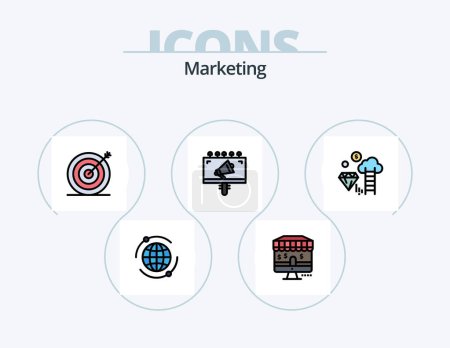 Ilustración de Marketing Line Filled Icon Pack 5 Icon Design. dollar. dimond. language. locate. explore - Imagen libre de derechos