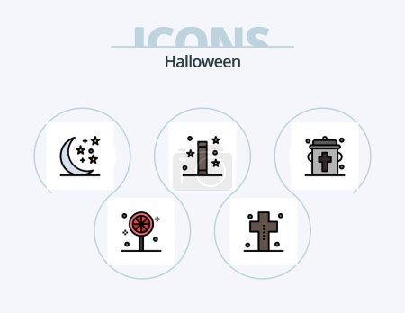 Ilustración de Halloween Line Filled Icon Pack 5 Icon Design. horror. night. holidays. light. candle - Imagen libre de derechos