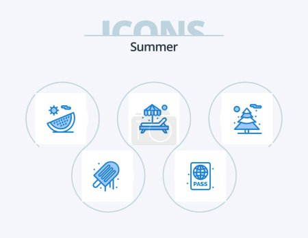 Téléchargez les illustrations : Summer Blue Icon Pack 5 Icon Design. nature. paradise. summer. beach. summer - en licence libre de droit