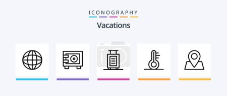 Ilustración de Vacations Line 5 Icon Pack Including . juice glass. briefcase. fruit juice glass. lifebuoy. Creative Icons Design - Imagen libre de derechos