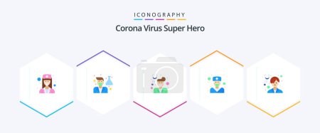 Illustration for Corona Virus Super Hero 25 Flat icon pack including care. girl. scientist. doctor. doctor - Royalty Free Image