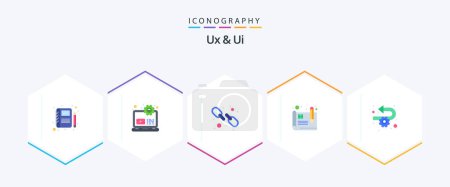 Téléchargez les illustrations : Ux And Ui 25 Flat icon pack including process. agile. link. development. usability - en licence libre de droit