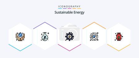 Illustration for Sustainable Energy 25 FilledLine icon pack including energy. spring. flask. droop. hydropower - Royalty Free Image