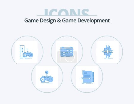 Ilustración de Game Design And Game Development Blue Icon Pack 5 Icon Design. event. calendar. programming. playstation. joystick - Imagen libre de derechos