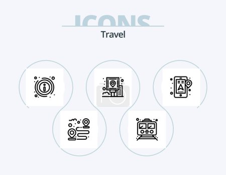 Téléchargez les illustrations : Travel Line Icon Pack 5 Icon Design. plan. mark. rest. map. food - en licence libre de droit