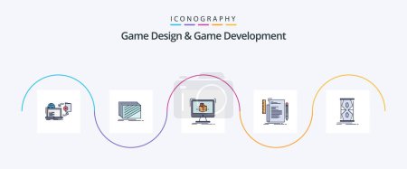 Téléchargez les illustrations : Game Design And Game Development Line Filled Flat 5 Icon Pack Including file. code. texture. sketch. dimensional - en licence libre de droit