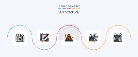 Téléchargez les illustrations : Architecture Line Filled Flat 5 Icon Pack Including plan. map. architecture. document. development - en licence libre de droit